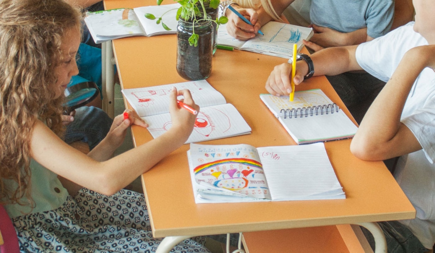 Children working on arts and crafts